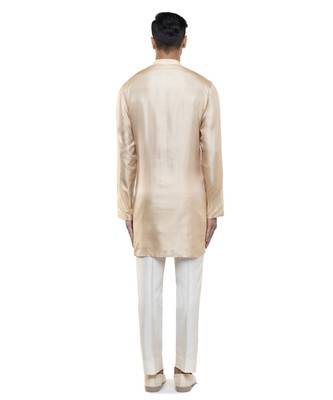 Beige plain linen kurta set 4