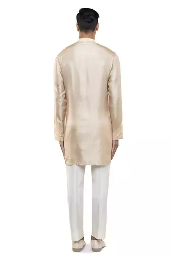 Beige plain linen kurta set