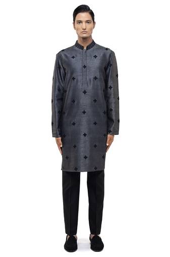 Grey embroidered silk kurta set
