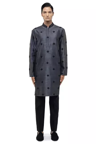 Grey embroidered silk kurta set