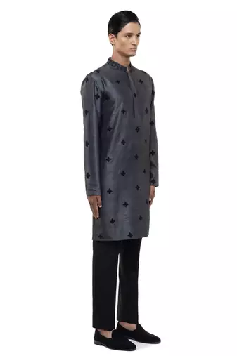 Grey embroidered silk kurta set