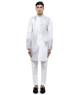 White embroidered silk kurta set 2