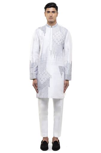White embroidered silk kurta set