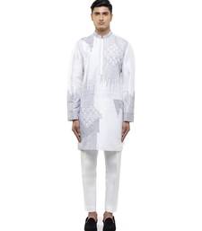 White embroidered silk kurta set