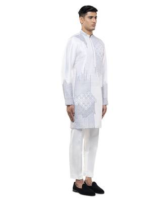 White embroidered silk kurta set 3