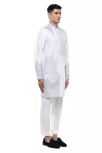 White embroidered silk kurta set