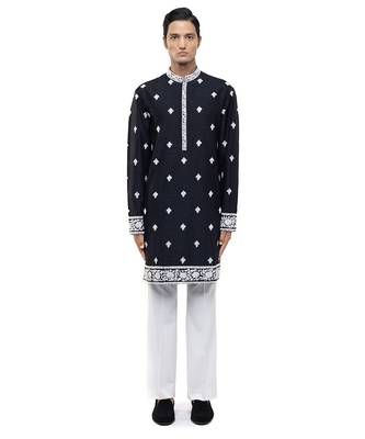 Black embroidered silk kurta set 2