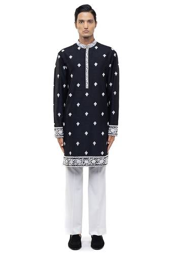 Black embroidered silk kurta set