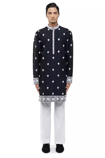 Black embroidered silk kurta set