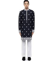 Black embroidered silk kurta set