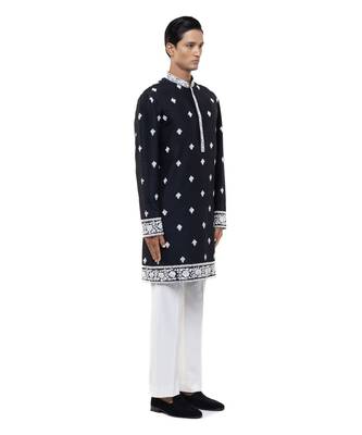 Black embroidered silk kurta set 3