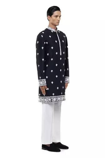 Black embroidered silk kurta set