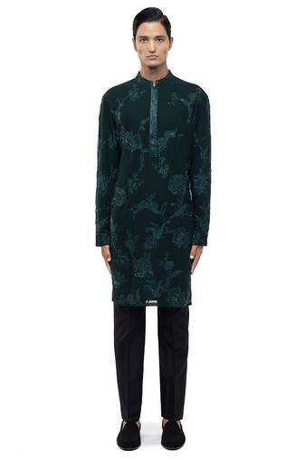 Green embroidered georgette kurta set