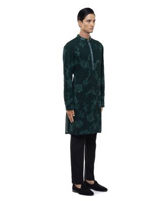 Green embroidered georgette kurta set 3