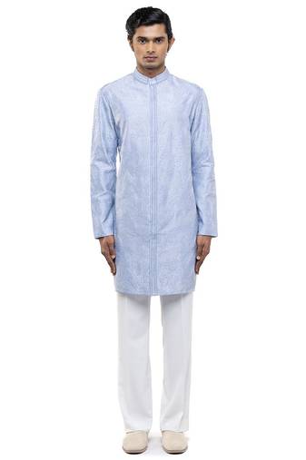 Blue embroidered silk kurta set