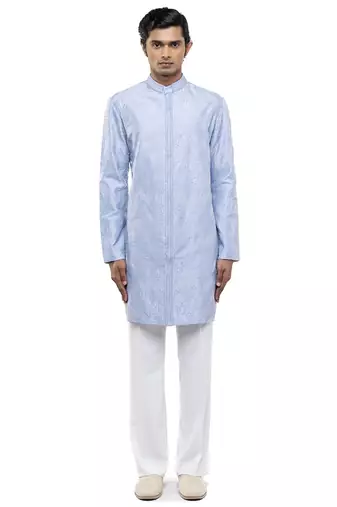 Blue embroidered silk kurta set