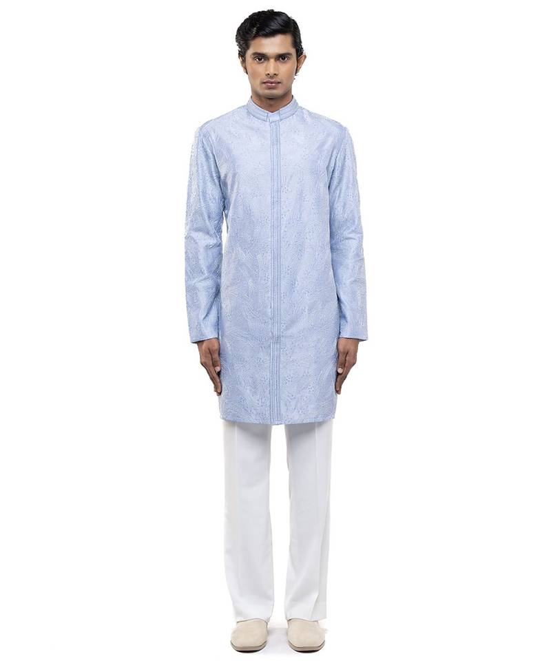 Blue embroidered silk kurta set