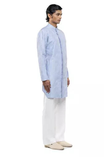 Blue embroidered silk kurta set