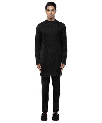 Black embroidered organza kurta set 1
