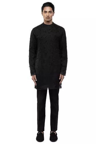 Black embroidered organza kurta set