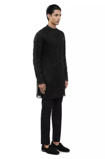 Black embroidered organza kurta set