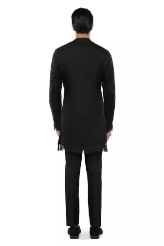 Black embroidered organza kurta set