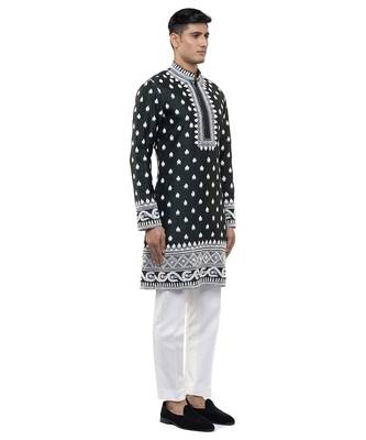 Green embroidered silk kurta set 3