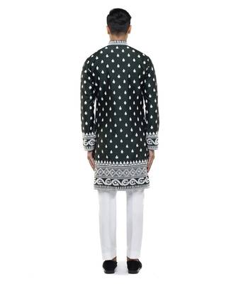 Green embroidered silk kurta set 4