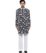 Black embroidered silk kurta set