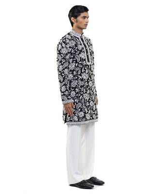 Black embroidered silk kurta set 2