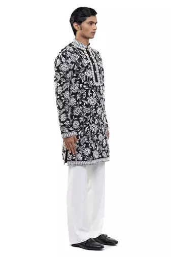 Black embroidered silk kurta set