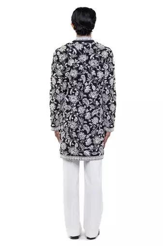 Black embroidered silk kurta set