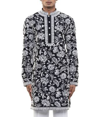 Black embroidered silk kurta set 4