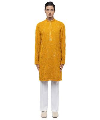 Yellow embroidered georgette kurta set 2
