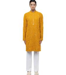 Yellow embroidered georgette kurta set