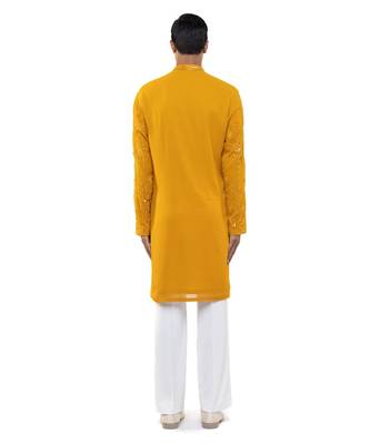 Yellow embroidered georgette kurta set 3