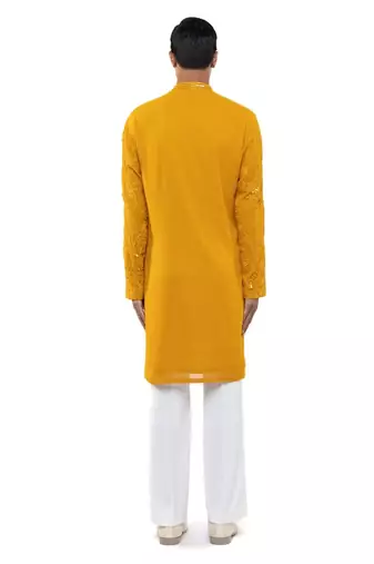 Yellow embroidered georgette kurta set