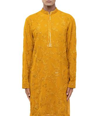 Yellow embroidered georgette kurta set 4