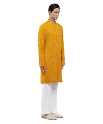 Yellow embroidered georgette kurta set 5