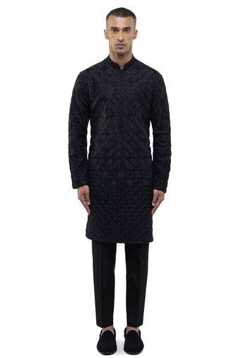 Black embroidered silk kurta set