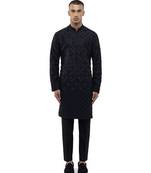 Black embroidered silk kurta set