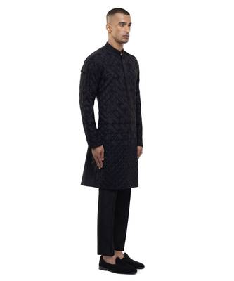 Black embroidered silk kurta set 2