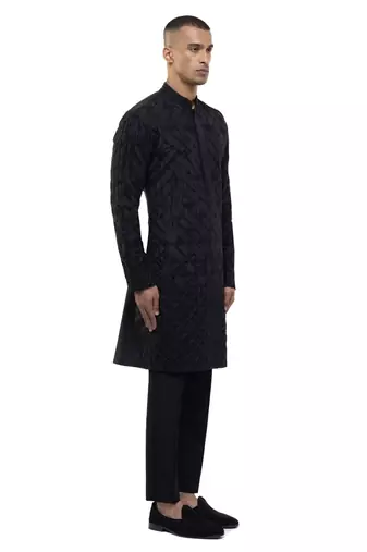 Black embroidered silk kurta set