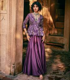 Purple embroidered silk kurta set