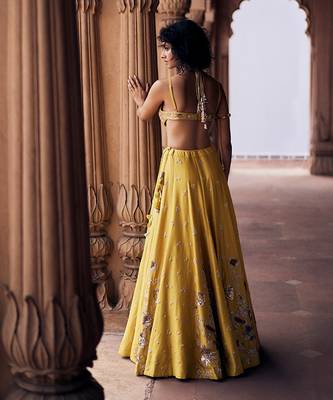 yellow Floral embroidered silk Lehenga 4