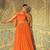 Orange embroidery ,sequins & moti georgette gown pant suit- free size stitched(size upto 42")