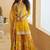 Mustard zari embroidery , sequins , beads & printed chinnon straight sharara suit- free size stitched(size upto 42")