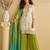 Off white zari embroidery , sequins , beads & printed chinnon straight sharara suit- free size stitched(size upto 42")