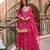Rani pink embroidery  sequins & digital printed chinnon silk straight palazzo suit- free size stitched(size upto 42")