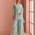 Blue embroidery , sequins & beads net straight palazzo suit- free size stitched(size upto 42")